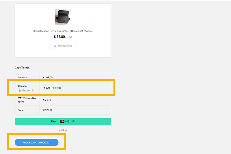 Instructions for entering the 5% discount on the purchase of your drone remote identifier