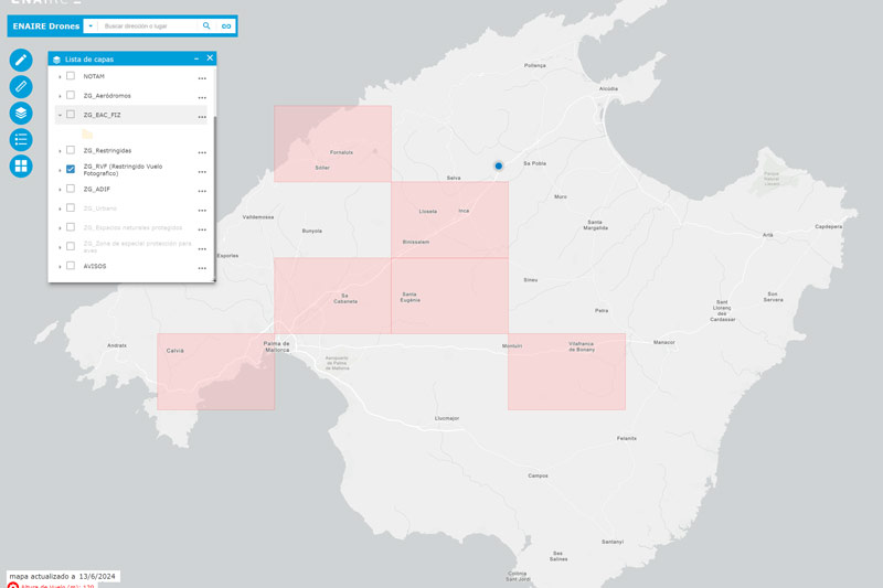 ENAIRE DRONES Map of the Photographic Flight Restricted Zones